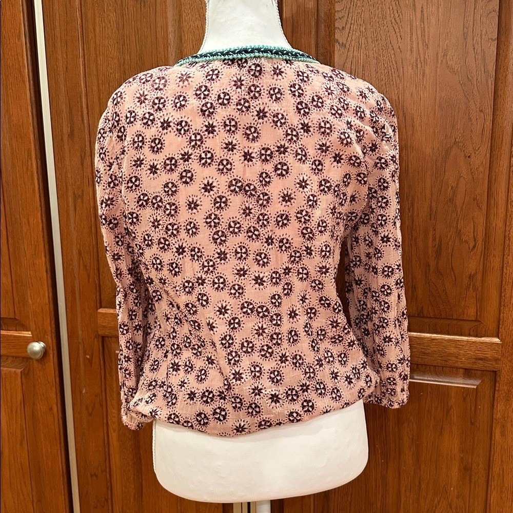 Aerie‎ Pink Floral Boho Top with Teal Accents - Picture 2 of 6